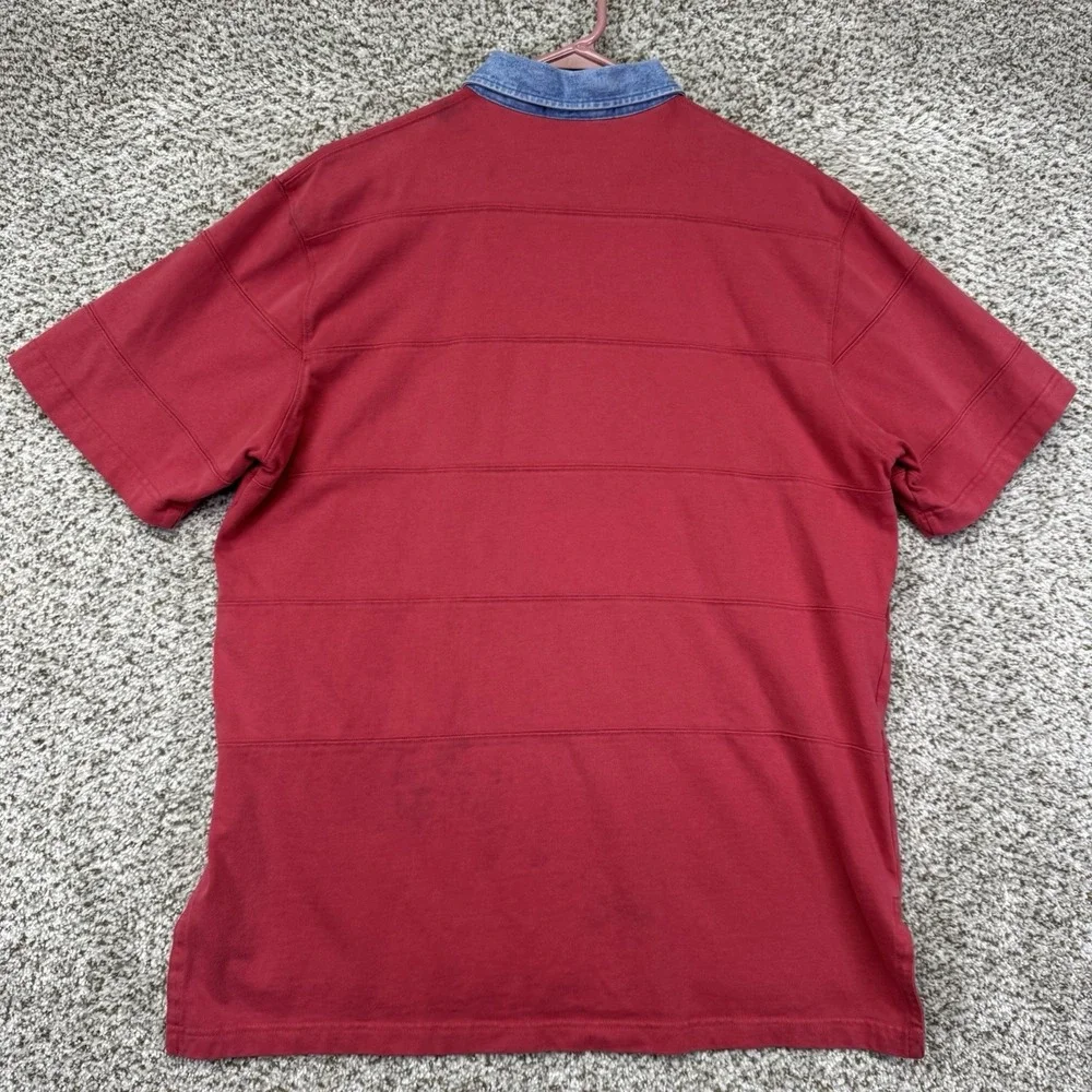 Vintage 90s Polo Ralph Lauren Polo Shirt Men's Size Large Red Denim Collar Rugby